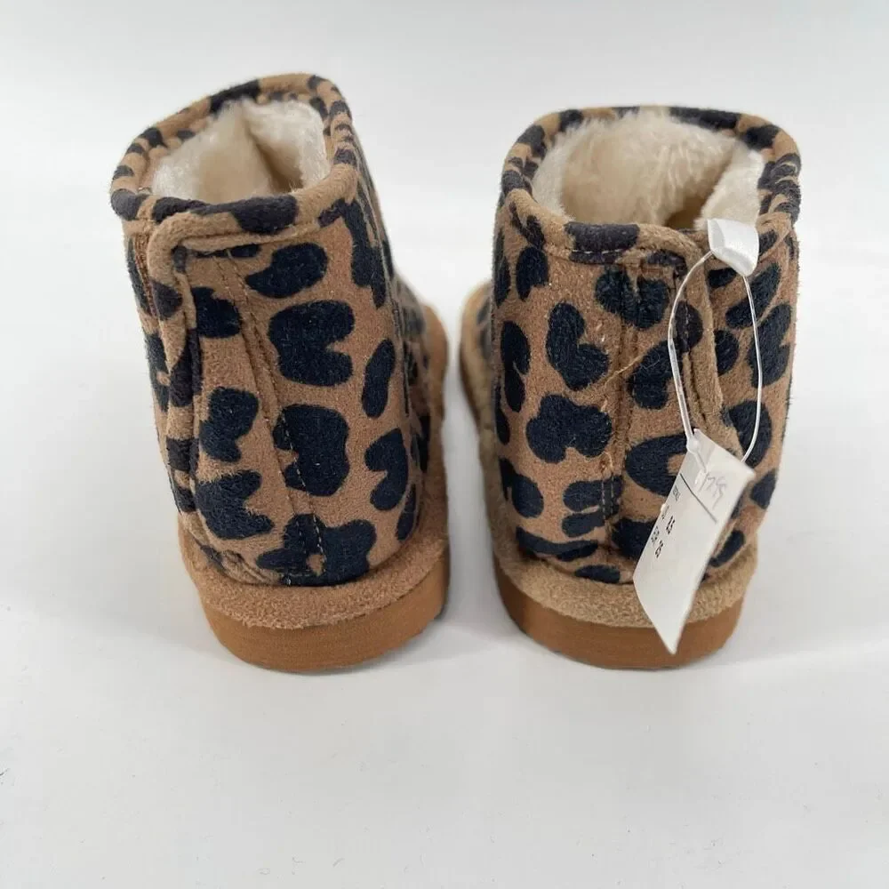 H&M Toddler Leopard Print Faux Suede Fluffy-Lined Ankle Boots Size 8.5 NWT